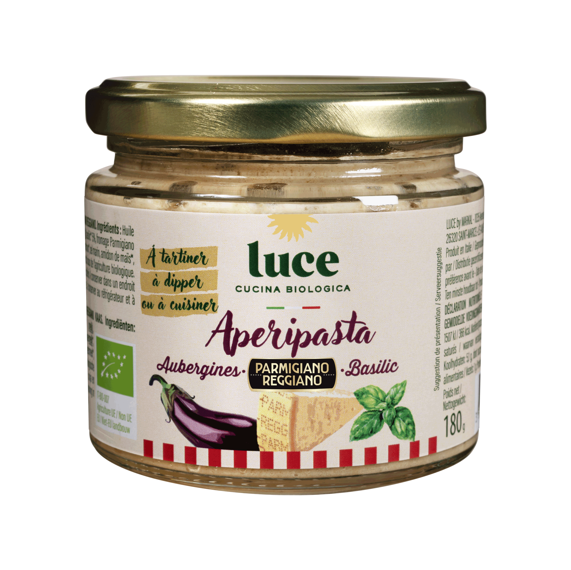 Luce Sauce Apéripasta Aubergines, parmigiano reggiano AOP et basilic bio 180g