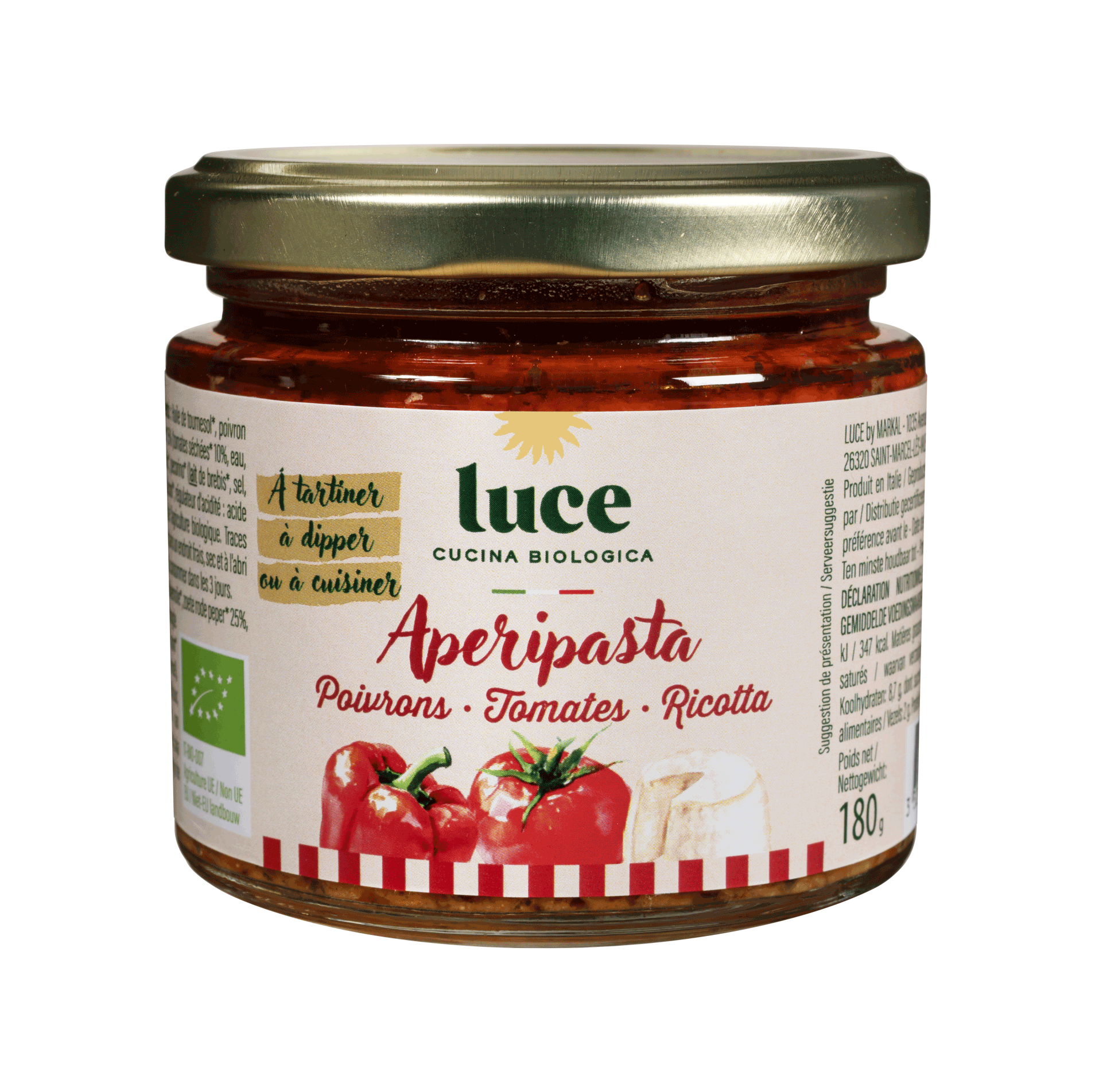 Luce Sauce Apéripasta poivrons, tomates et ricotta bio 180g