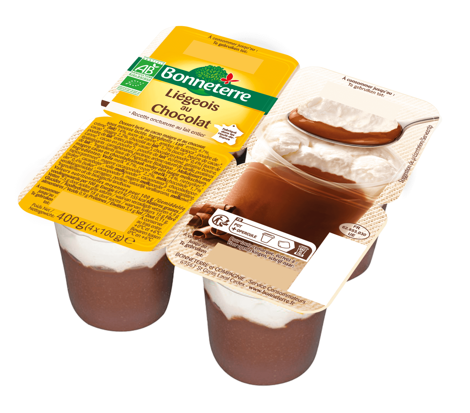 Bonneterre Chocolade dessert met slagroom bio 4x100g