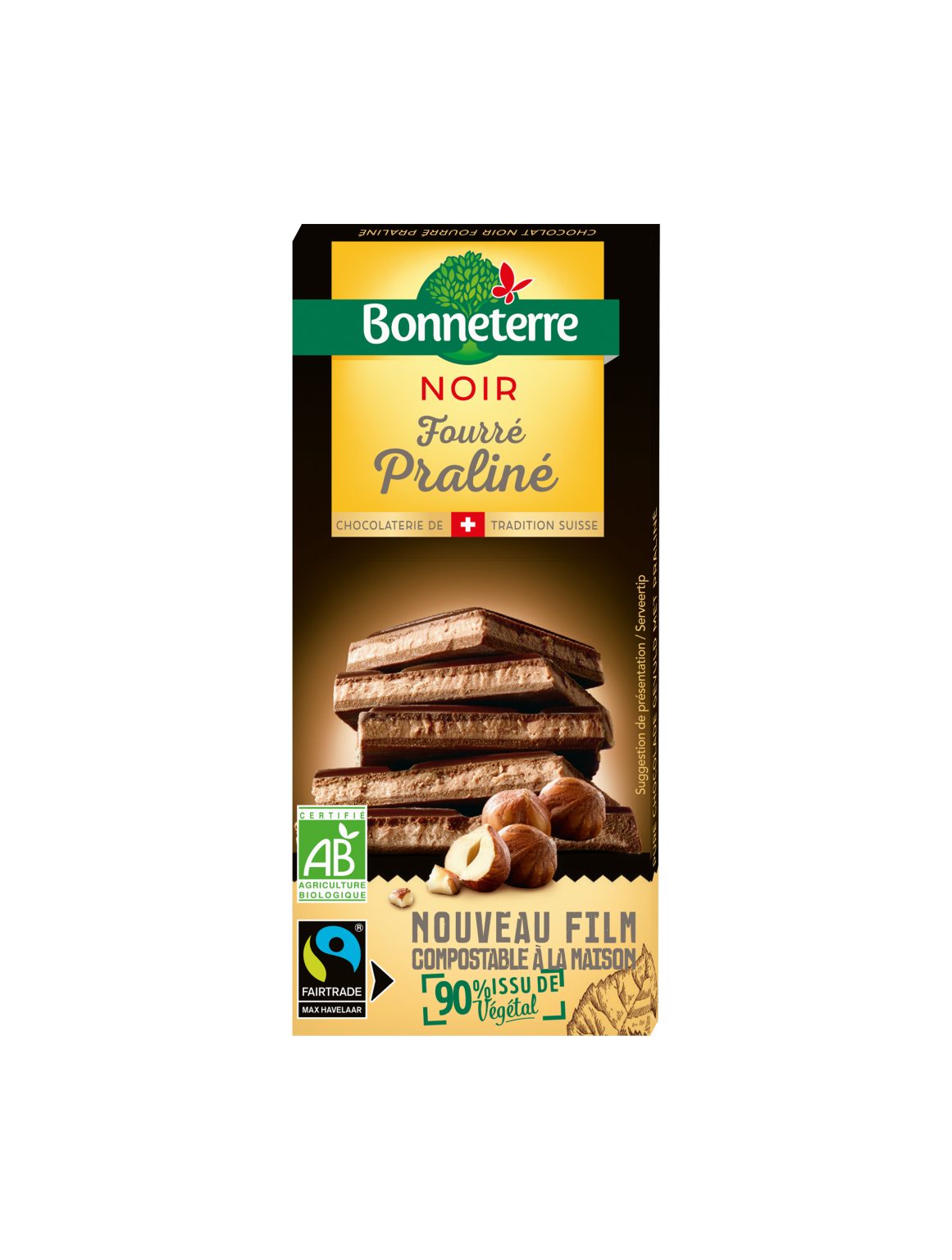 Bonneterre Pure chocolade praliné bio 100g