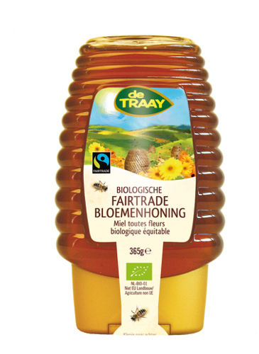 De Traay Bloemenhoning knijpfles bio fairtrade 365g