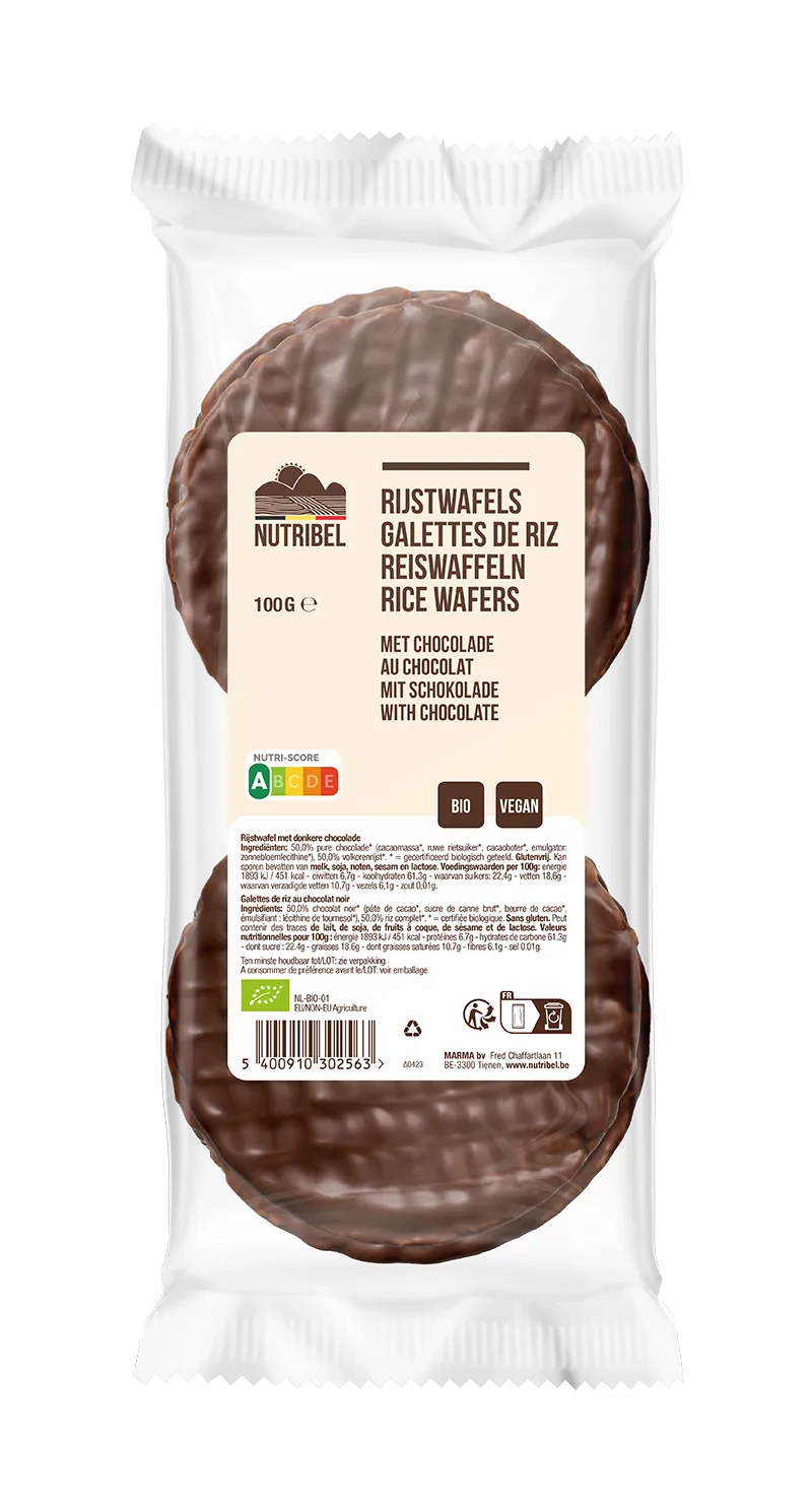 Nutribel Rijstwafels met pure chocolade bio 100g